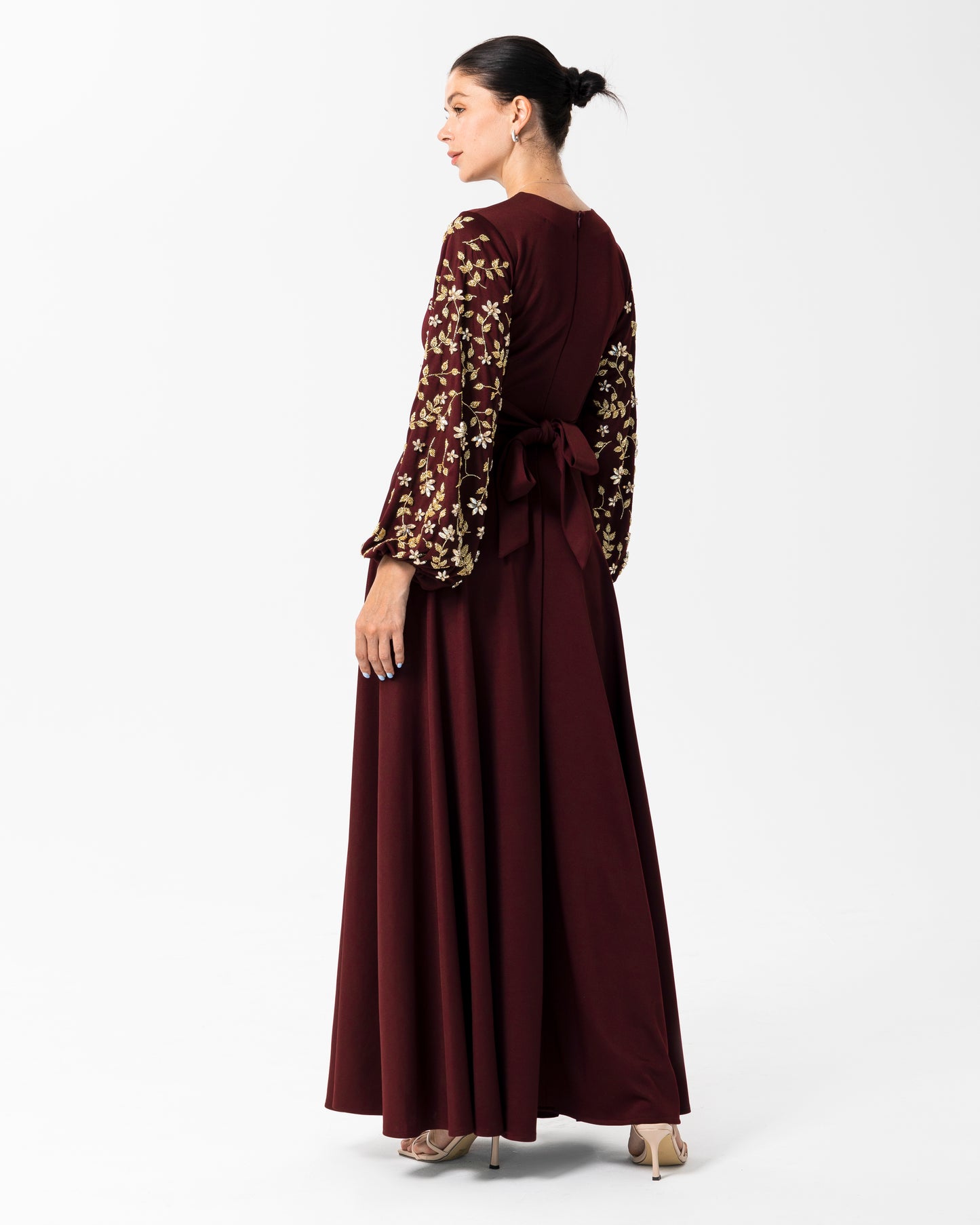 Aaira Sequined Bishop sleeve dress Maroon