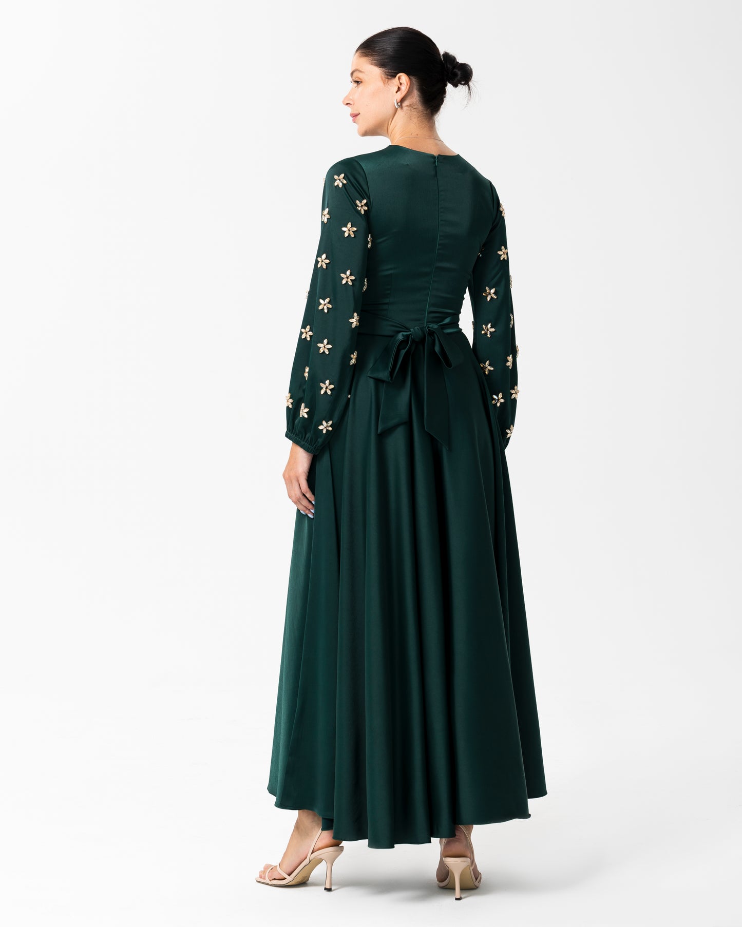 Zariah Sequined Bishop sleeve dress Emerald Green