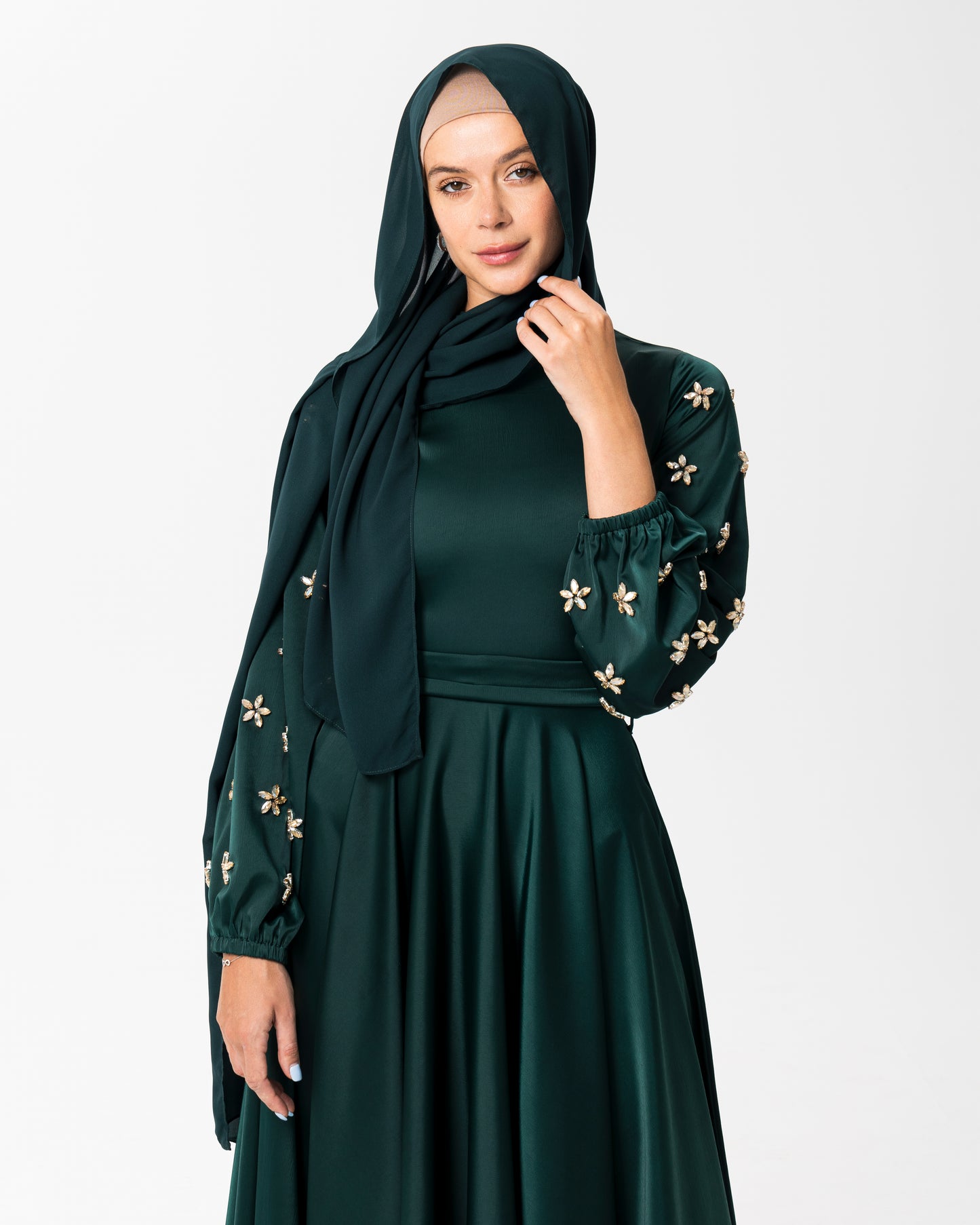 Zariah Sequined Bishop sleeve dress Emerald Green